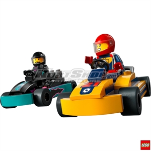 2 toy go kart racers and 2 driver minifigures