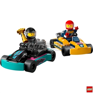 2 toy go-kart racers and 2 driver minifigures