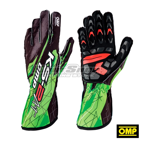 OMP KS-2 ART Gloves, Black / Green, Size XXS